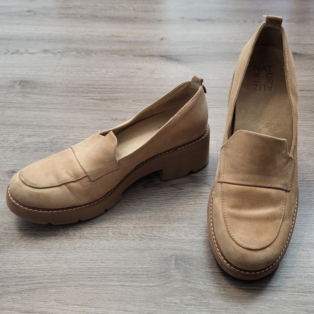 Naturalizer Darry Tan Leather Platform Lug Sole Loafers Womens 8.5 Chunky Fall